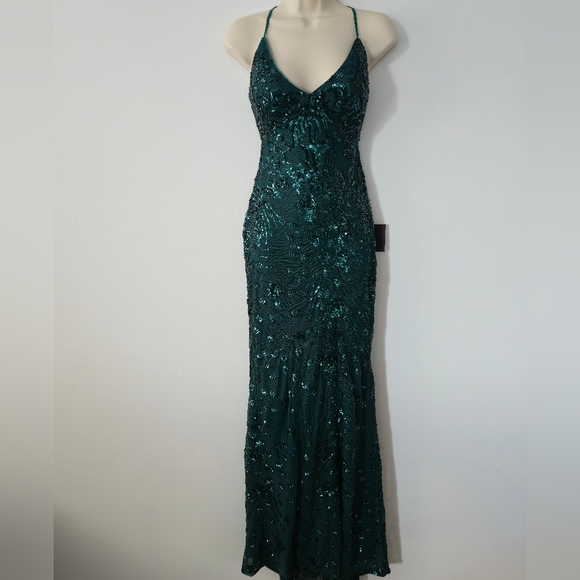 NWT Lulus Photo Finish Forest Green Sequin Lace-Up Maxi Dress - Picture 1 of 10
